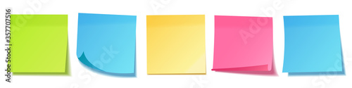 Realistic blank sticky notes isolated on white background. Colorful sheets of note papers. Paper reminder. Vector illustration. photo