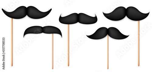 Realistic fake mustache on a stick. Vintage paper mustache collection. Vector illustration.