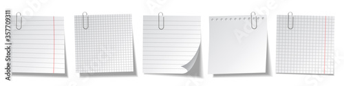 Realistic blank sticky notes isolated on white background. White sheets of note papers. Paper reminder. Vector illustration.
