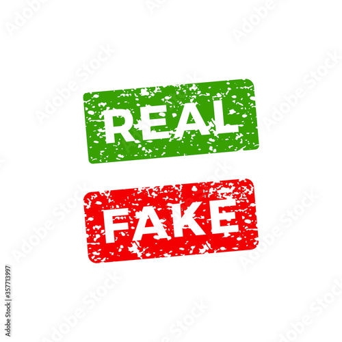 Real and fake stamp with distressed grunge style vector design.