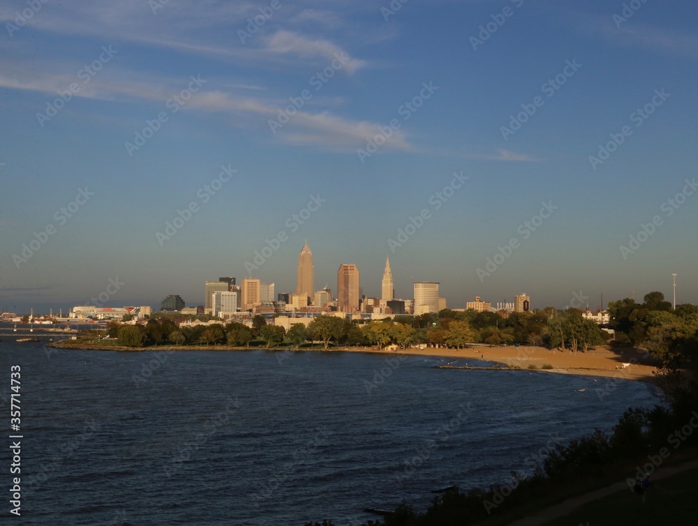 City of Cleveland skyline on the Lake Erie shore