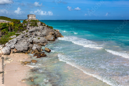 Mayan ruins over Caribbean Sea