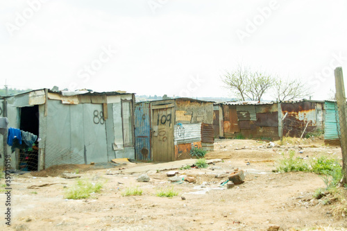 Veneer and wood houses in the humblest or poorest neighborhood in SOWETO in Johannesburg