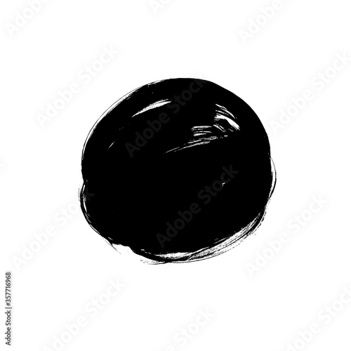 Vector black paint, ink brush stroke circle shape. Dirty grunge design round element or background for text.