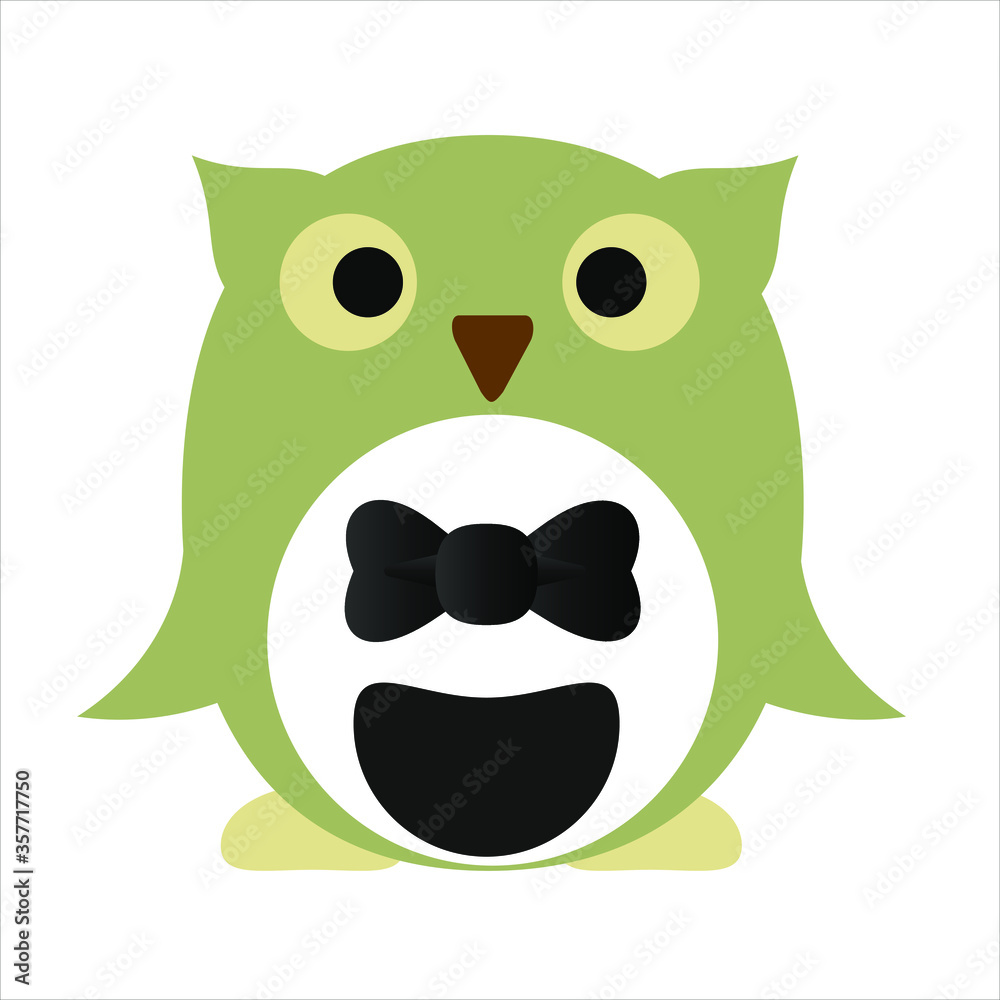 Fototapeta premium green owl icon with tie in green