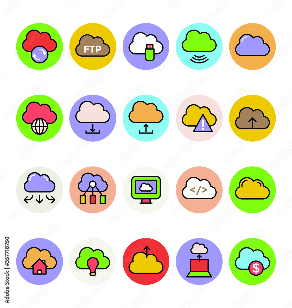 Cloud Computing Colored Vector Icons