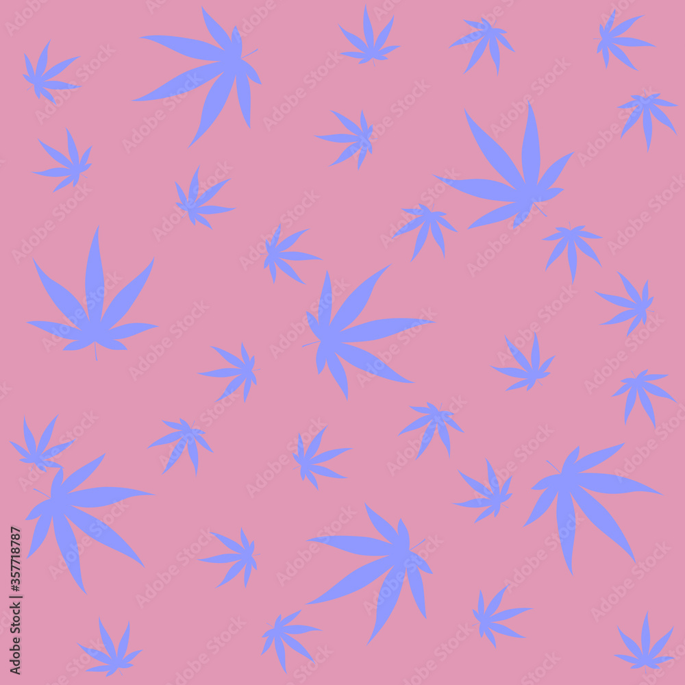 falling cannabis leafs in lilac