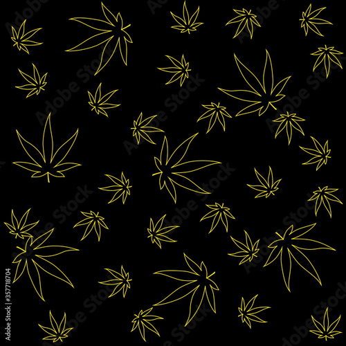lines of cannabis leafs in gold over black