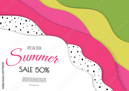 Summer sale banner design with paper cut dragon fruits.