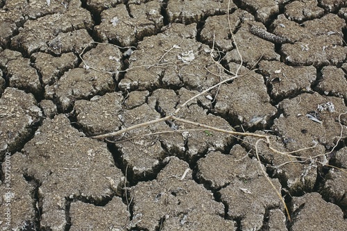 Landscape shot of dry brown soil with cracks