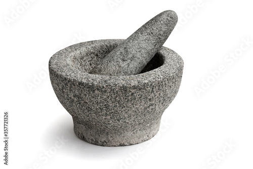 Murais de parede Stone mortar and pestle isolated on white background