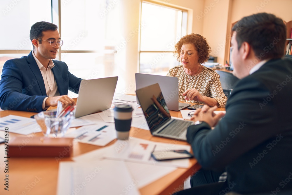 Business lawyers workers meeting at law firm office. Professional executive partners working on finance strategry at the workplace Business lawyers workers meeting at law firm office. Professional executive partners working on finance strategry at the workplace