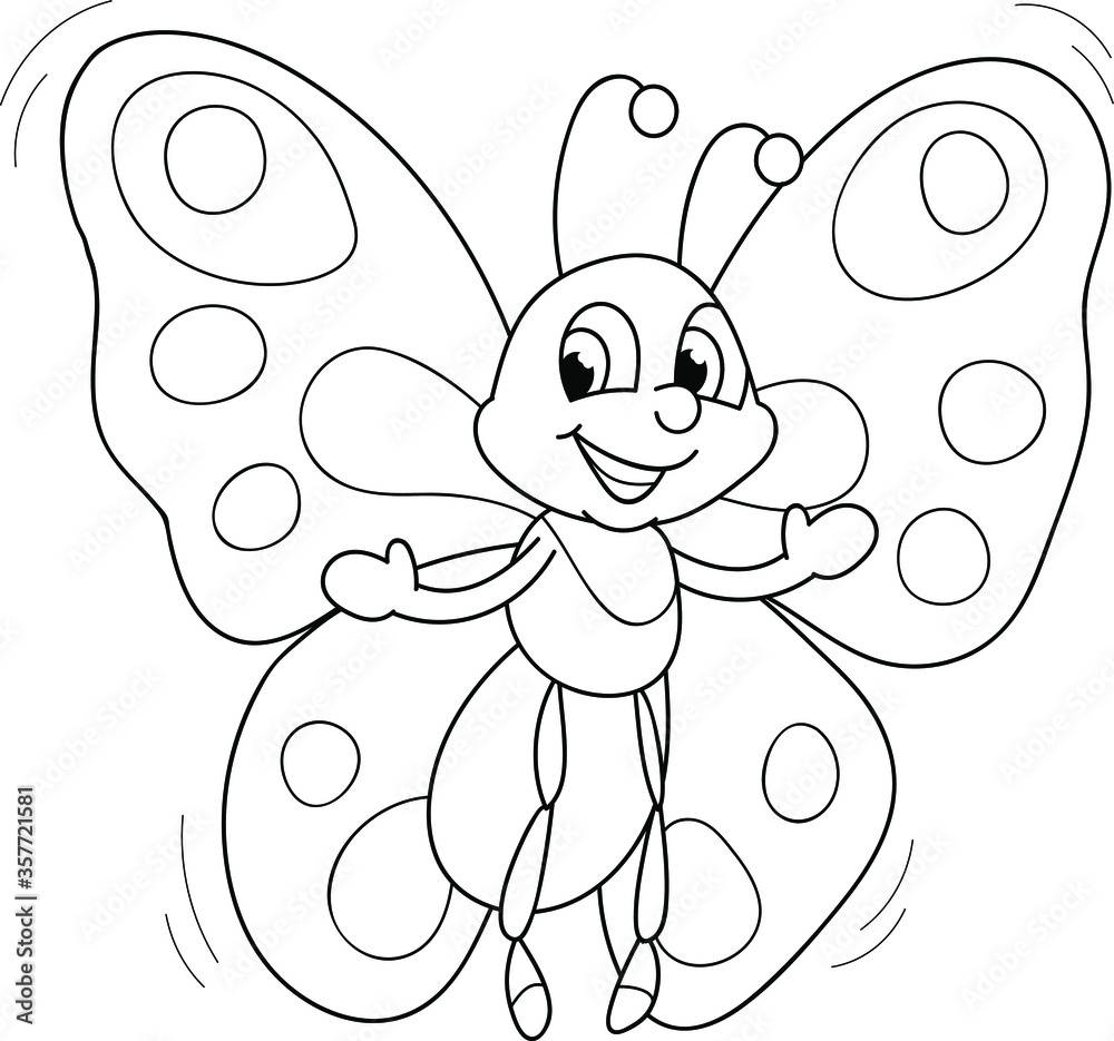 Coloring page outline of cartoon smiling cute butterfly. Colorful vector  illustration, summer coloring book for kids. Stock Vector | Adobe Stock