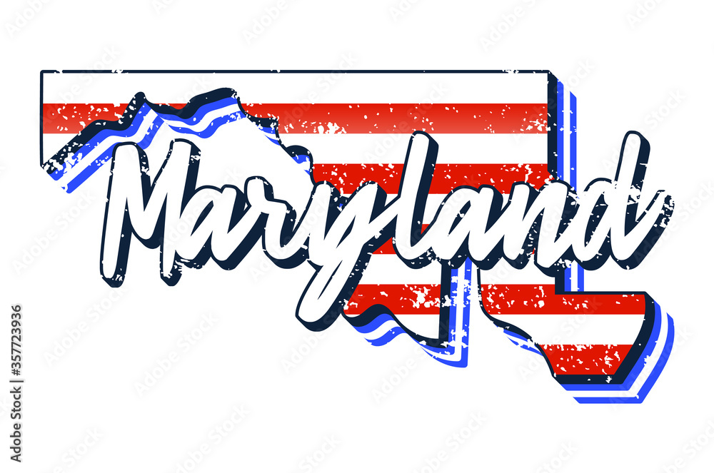 American flag in maryland state map. Vector grunge style with ...