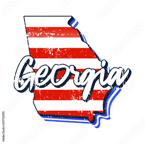 American flag in georgia state map. Vector grunge style with Typography hand drawn lettering georgia on map shaped old grunge vintage American national flag isolated on white background