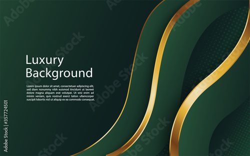 Abstract wavy luxury dark green and gold background. Graphic design element.