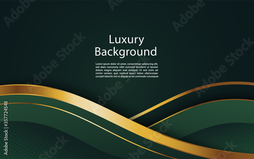Abstract wavy luxury dark green and gold background. Graphic design element.