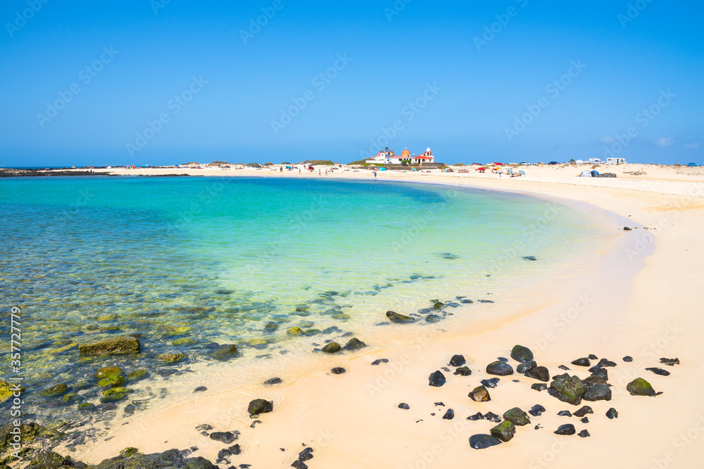 View of the beautiful Playa Chica Beach, El Cotillo - Fuerteventura, Canary Islands, Spain