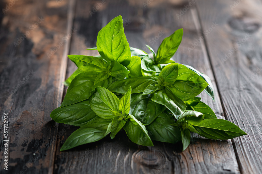 fresh basil on old wooden background fresh basil on old wooden background