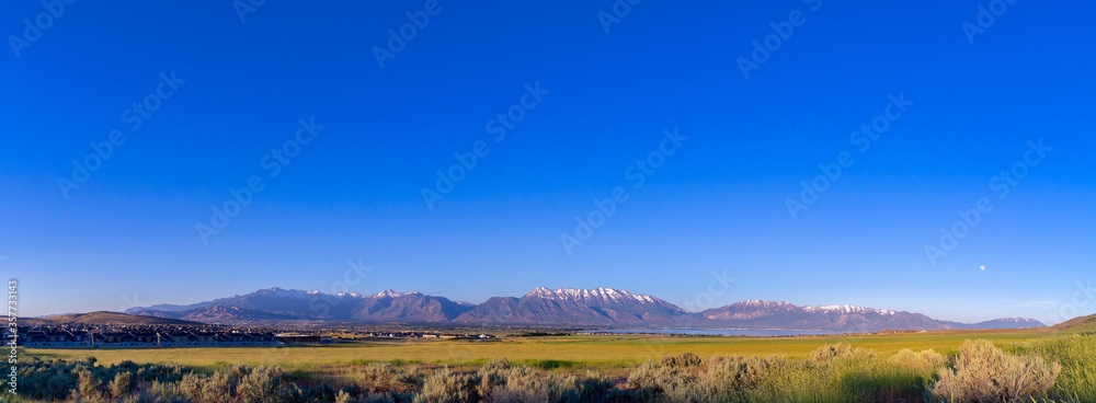 Utah valley panorama with mountain range day light