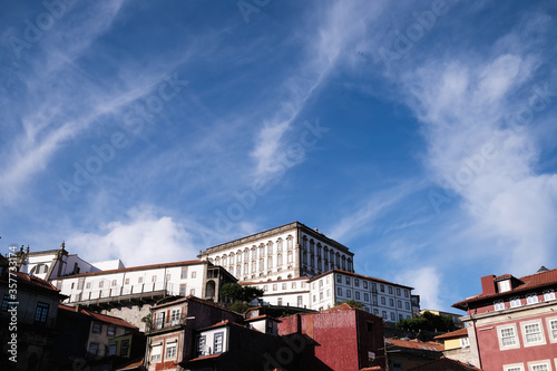 Houses against the blue sky in the Porto downtown, Portugal.