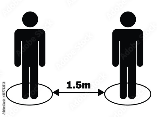 Social Distancing 1.5m One Half Point Five Meters Stick Figure. Black Illustration Isolated on a White Background. EPS Vector 