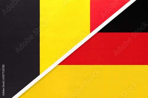 Belgium and Germany  symbol of two national flags from textile. Championship between two European countries.