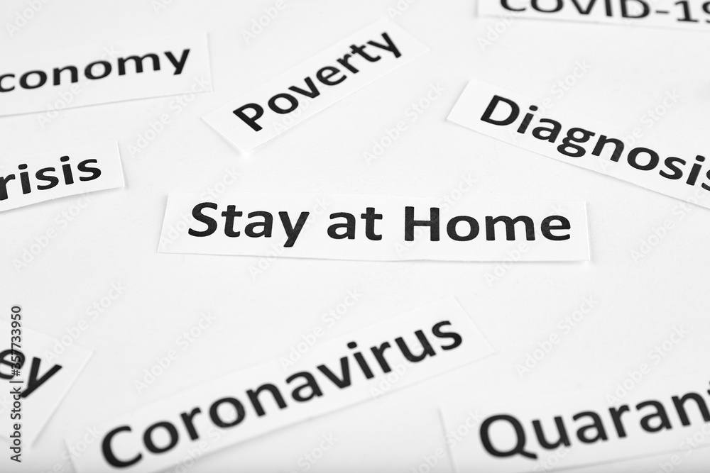Coronavirus, COVID-19, SARS-CoV-2 newspaper headline clippings on white background Coronavirus, COVID-19, SARS-CoV-2 newspaper headline clippings on white background