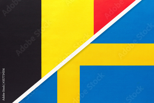 Belgium and Sweden, symbol of two national flags from textile. Championship between two European countries.
