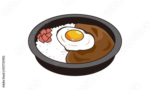 日本の持ち帰りの目玉焼きカレー弁当