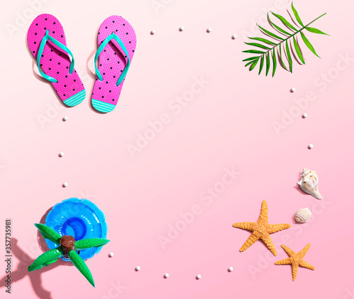 Summer concept with flip flops and starfish - flat lay