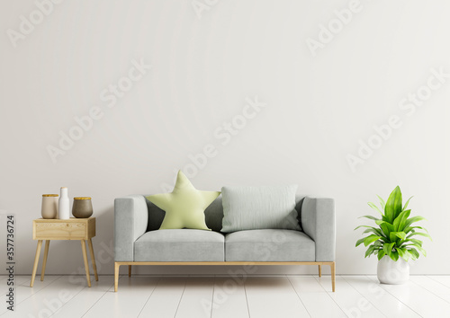Bright and cozy modern living room interior have sofa and lamp with white wall background. © Vanit่jan