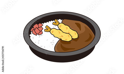 日本の持ち帰りのエビフライカレー弁当