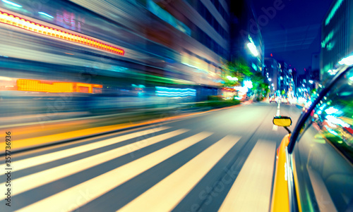 Motion blurred drive through Tokyo, Japan at night