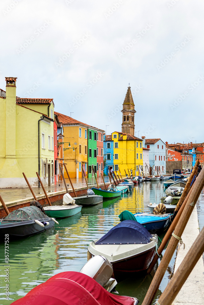 Colorful Streets of Burano Island in Venice, Italy