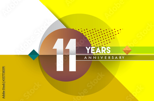 11th years anniversary logo, vector design birthday celebration with colorful geometric background and circles shape.