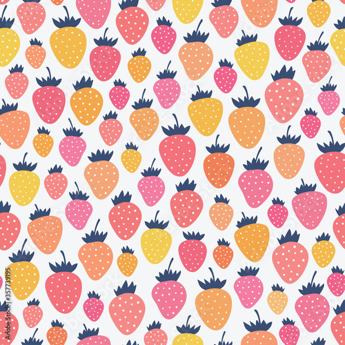 Seamless hand drawn pattern background with colorful strawberries.