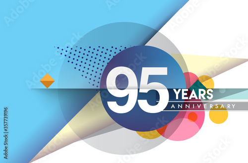 95th years anniversary logo, vector design birthday celebration with colorful geometric background and circles shape.