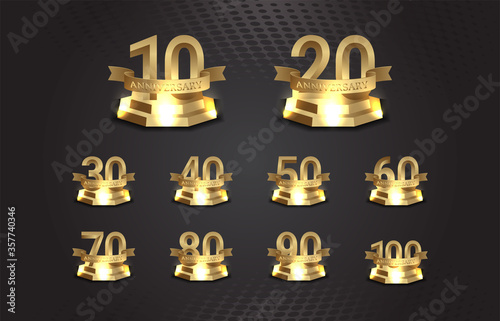 Anniversary number on golden podium and lighting effect