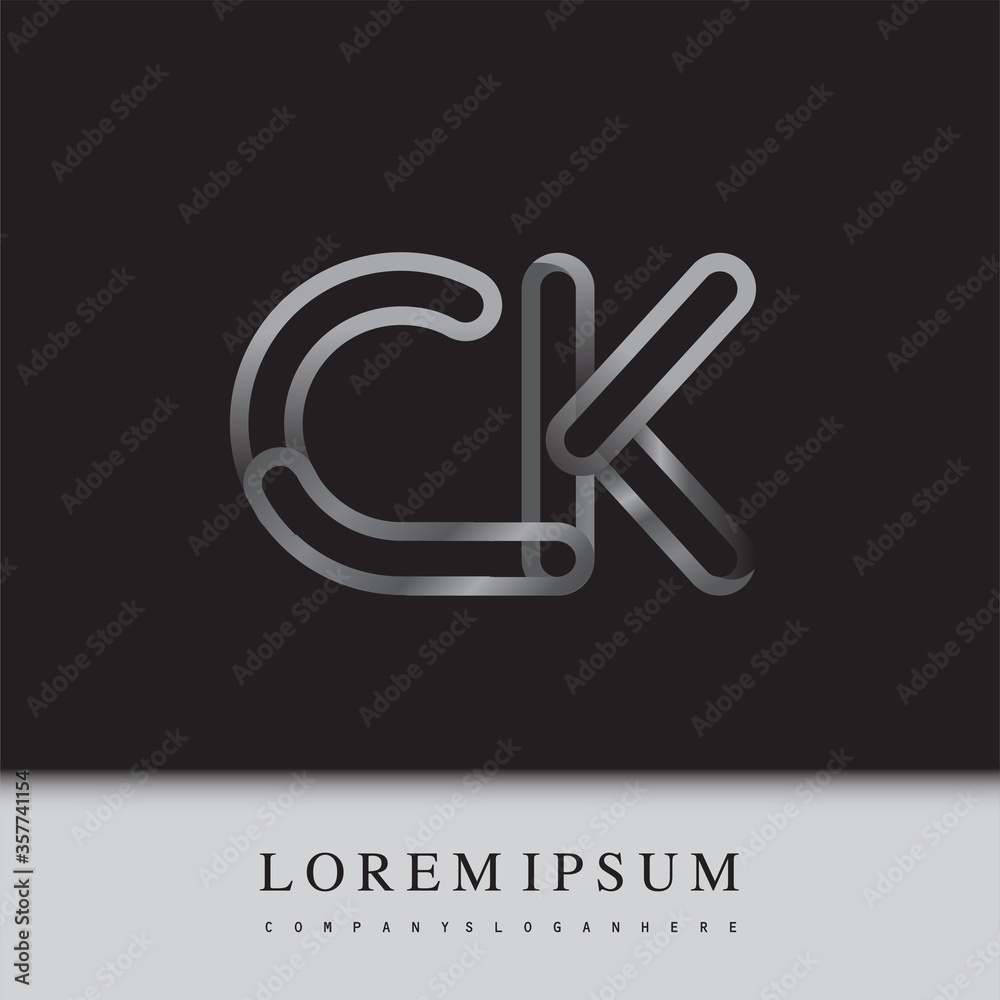 initial logo letter CK, linked outline silver colored, rounded logotype initial logo letter CK, linked outline silver colored, rounded logotype