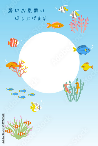 暑中見舞い　熱帯魚のフォトフレーム　背景