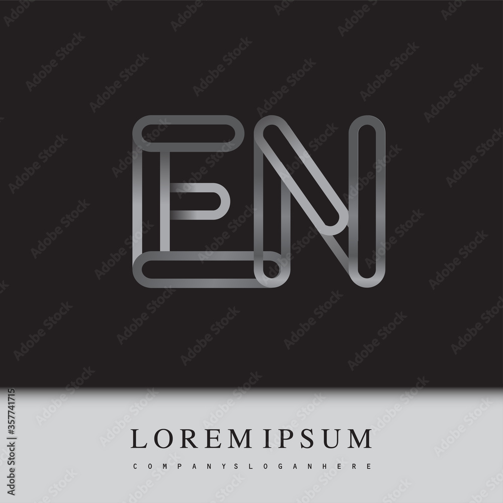 initial logo letter EN, linked outline silver colored, rounded logotype initial logo letter EN, linked outline silver colored, rounded logotype