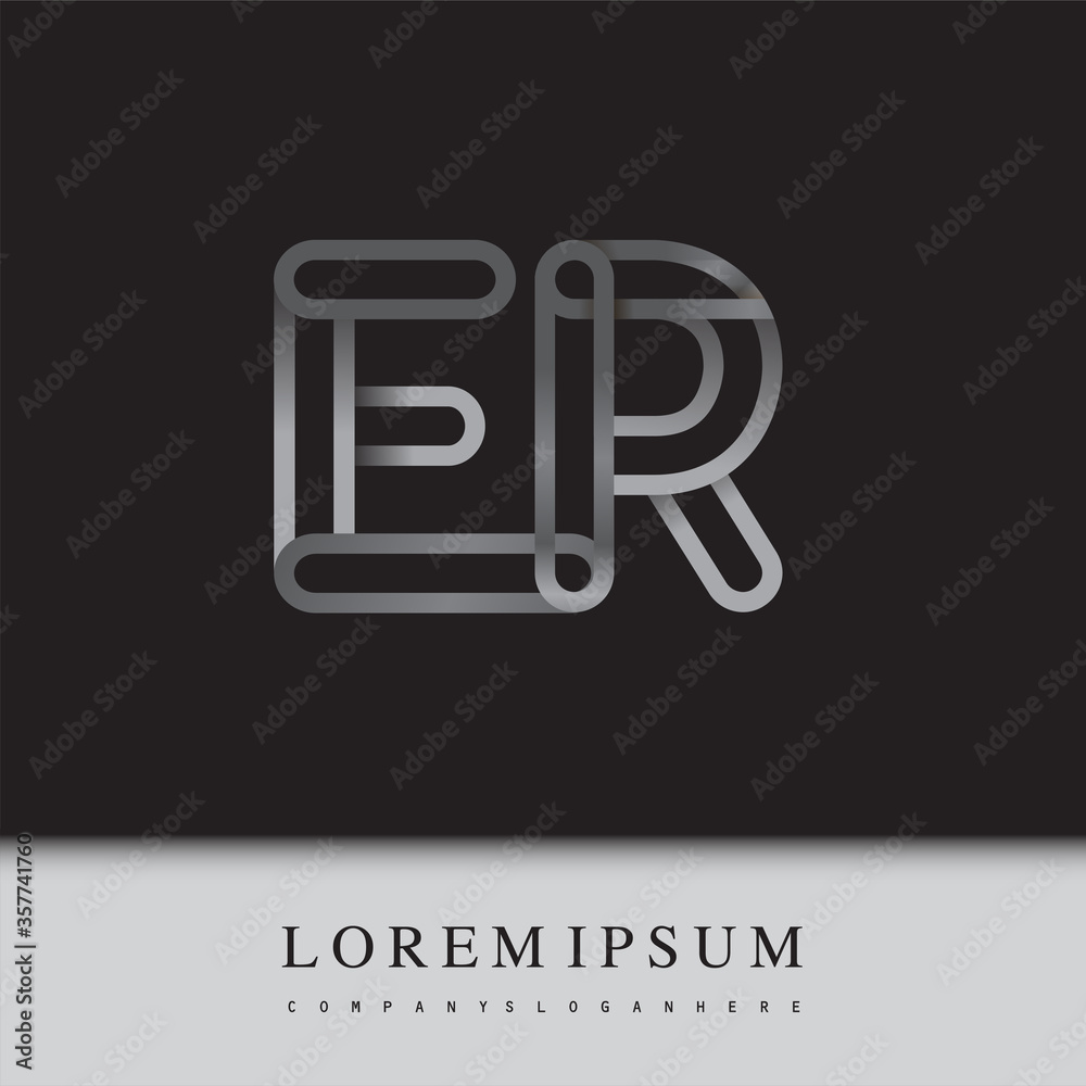 initial logo letter ER, linked outline silver colored, rounded logotype initial logo letter ER, linked outline silver colored, rounded logotype