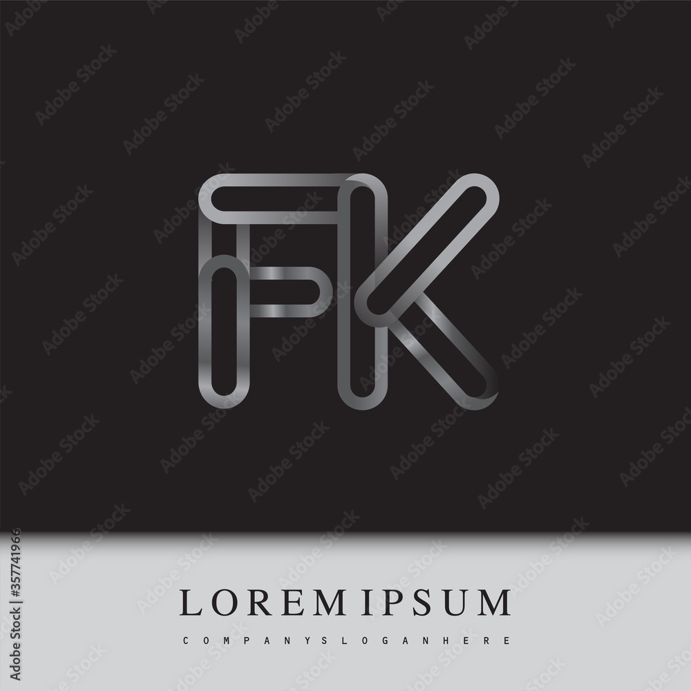 initial logo letter FK, linked outline silver colored, rounded logotype initial logo letter FK, linked outline silver colored, rounded logotype