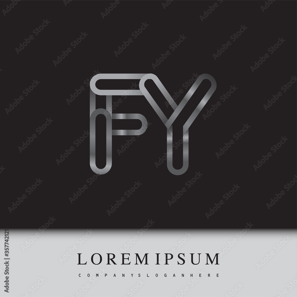 initial logo letter FY, linked outline silver colored, rounded logotype initial logo letter FY, linked outline silver colored, rounded logotype