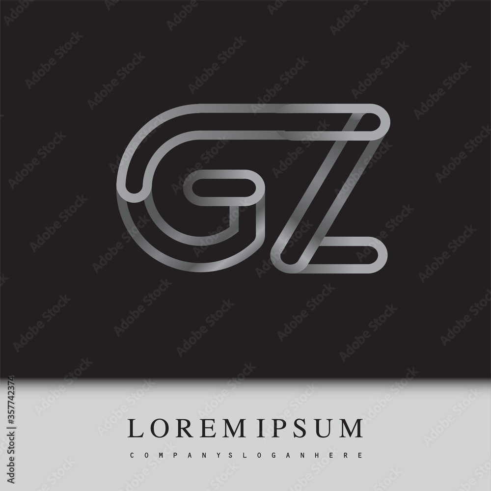 initial logo letter GZ, linked outline silver colored, rounded logotype initial logo letter GZ, linked outline silver colored, rounded logotype