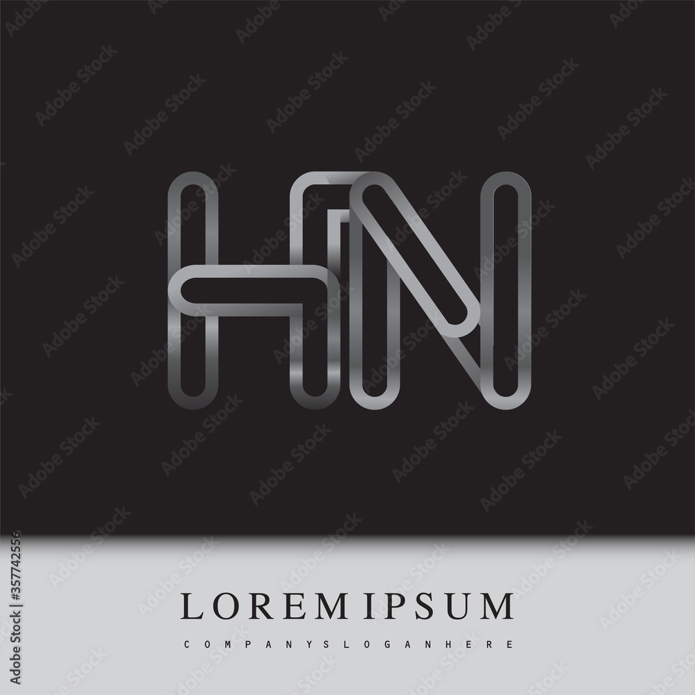 initial logo letter HN, linked outline silver colored, rounded logotype
