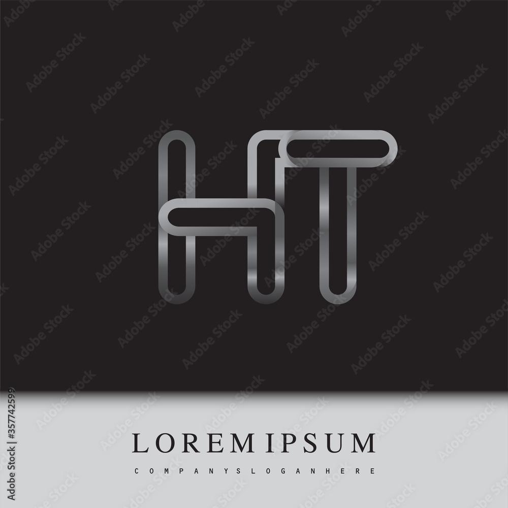 initial logo letter HT, linked outline silver colored, rounded logotype initial logo letter HT, linked outline silver colored, rounded logotype