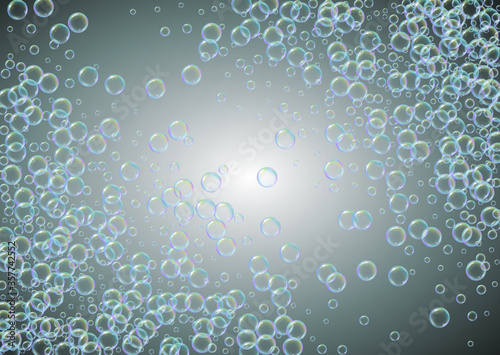 Suds bubble. Detergent bath foam and soap for bathtub. Shampoo.