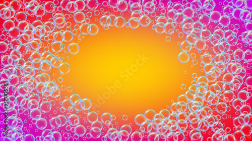 Foam party background with shampoo and soap suds bubbles.